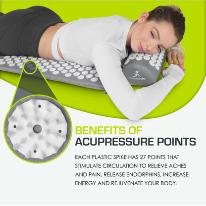 Acupressure Mat and Pillow Set for Back/Neck Pain Relief and Muscle Relaxation