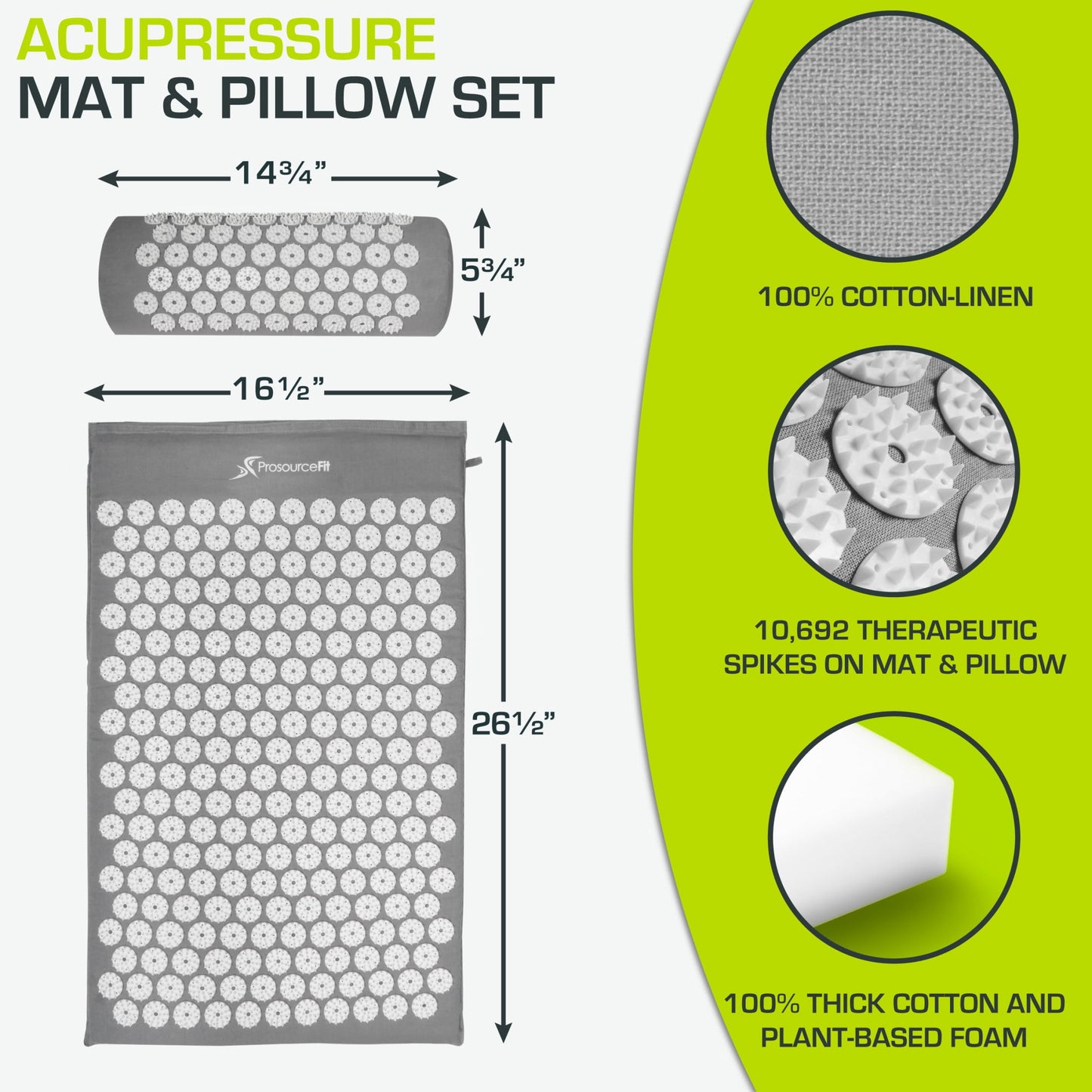 Acupressure Mat and Pillow Set for Back/Neck Pain Relief and Muscle Relaxation